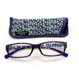 Madison Avenue +1.75 Adult Reading Glasses With Blue Blocker, Case Patterned NEW